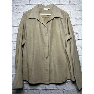 Sonoma Lifestyle faux suede tan button up shirt blouse top casual  XL.